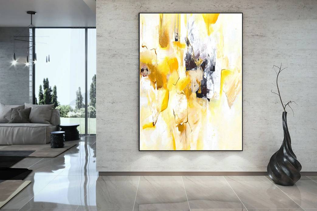 Yellow Handmade Contemporary Abstract Canvas Artwork 4RZT7